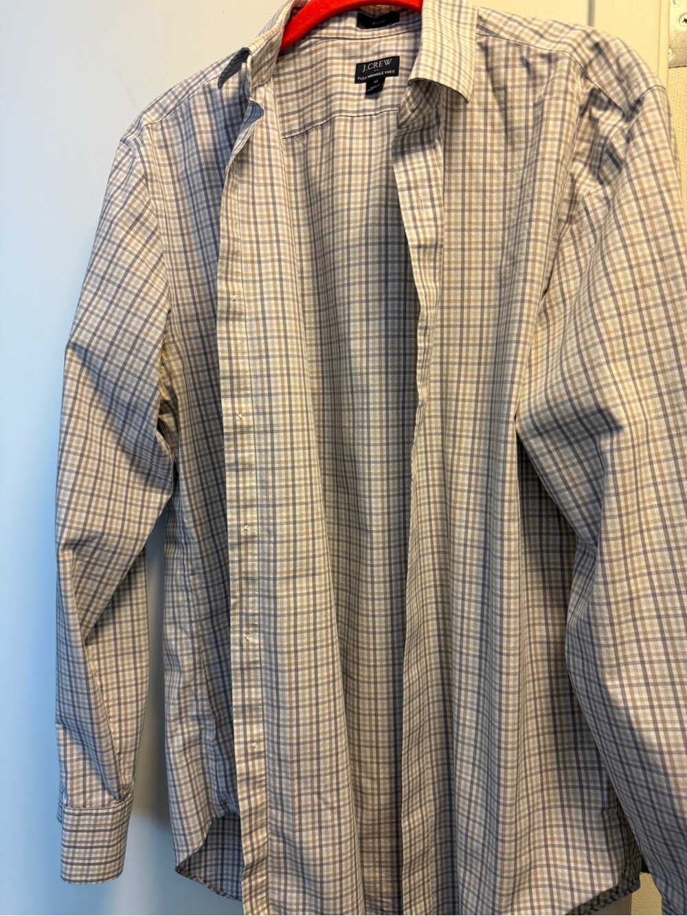 J. Crew Men's Light Blue and White Plaid Dress Shirt